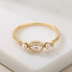 Velora Crystal Water Ring - 9K Gold White Crystal & Freshwater Pearl | Elegance & Grace - product image 1 | Velora Crystal