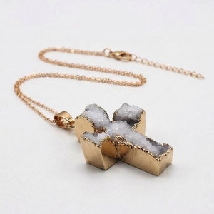 Velora Crystal Earth Pendant Necklace - White Agate Druzy Cross | Faith & Protection - product image 1 | Velora Crystal