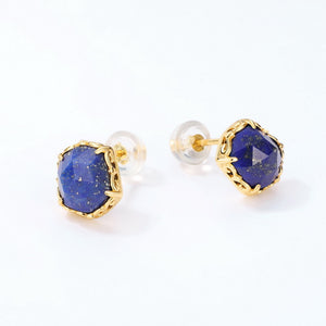 Lapis Lazuli stud earrings by Velora Crystal - geometric blue stone pair with gold-finished sterling silver - Air element spiritual jewelry